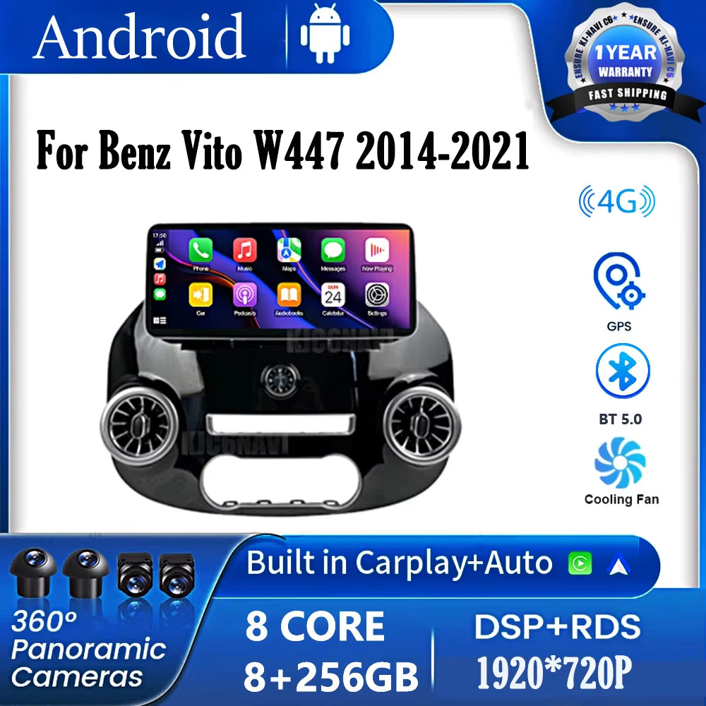 12.3 Inch Android 15 Car Radio for Benz Vito W447 2014-2021 Stereo Receiver GPS Navigation DSP Video Carplay Player NO 2DIN DVD