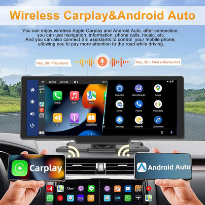 Podofo La Última Radio De Coche Portátil Inalámbrica Apple Carplay Y Android Auto,Pantalla Táctil IPS 1080P De 9,3 Pulgadas,Radio Estéreo Para Coche,Bluetooth, Aux,Control De Voz,Transmisor FM,TF