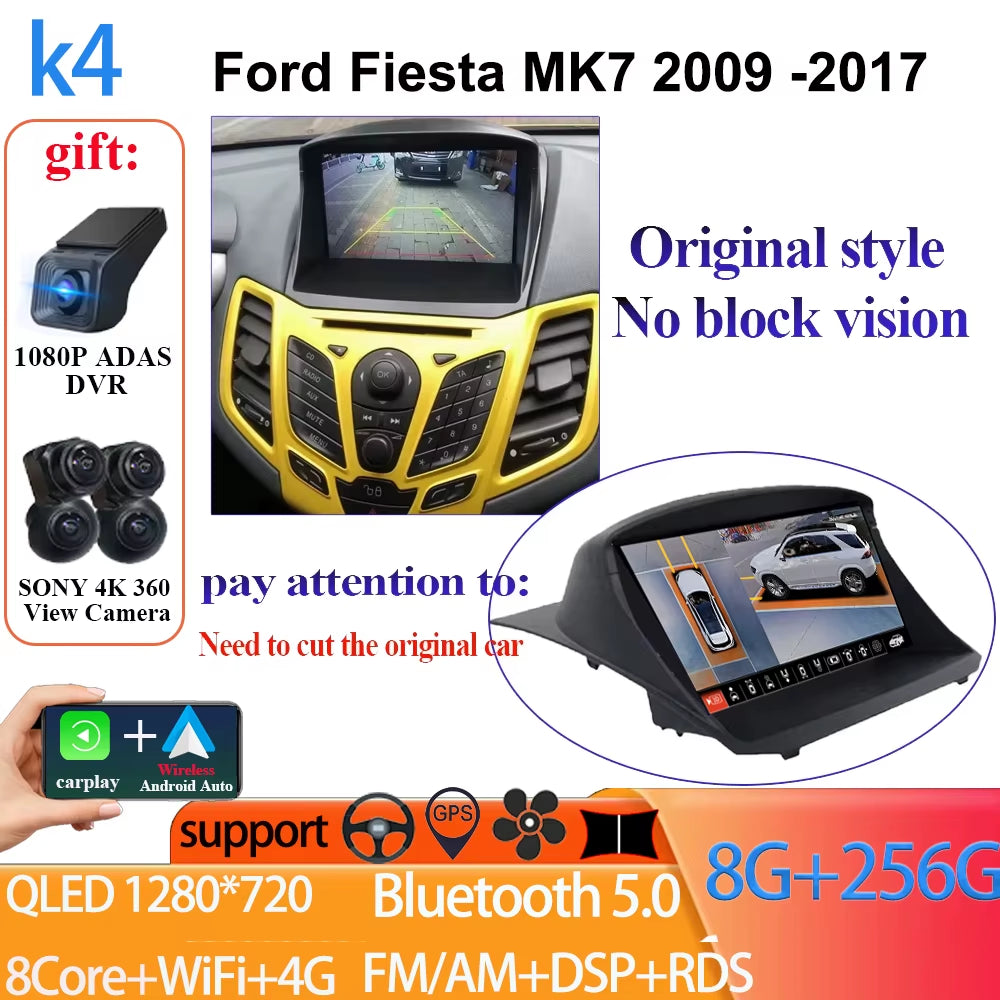 Android 14 Car Radio Carplay for Ford Fiesta Mk 6 2008-2019 Android Multimedia Video Player Touch Screen Auto Stereo Navigation