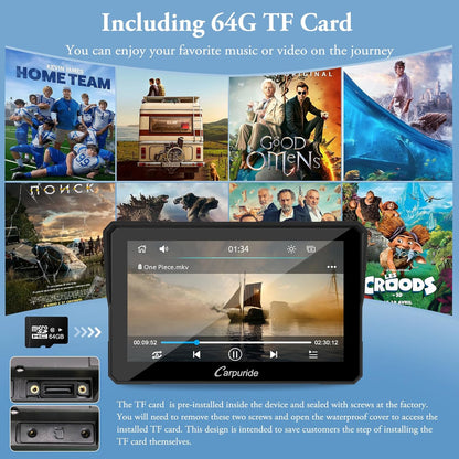 Carpuride W502 Estéreo Portátil Inalámbrico Para Motocicleta Con Doble Bluetooth, Resistente Al Agua IP67, Pantalla Táctil IPS De 5 Pulgadas, TF 64GB, Navegación Gps/Siri/Asistente De Google