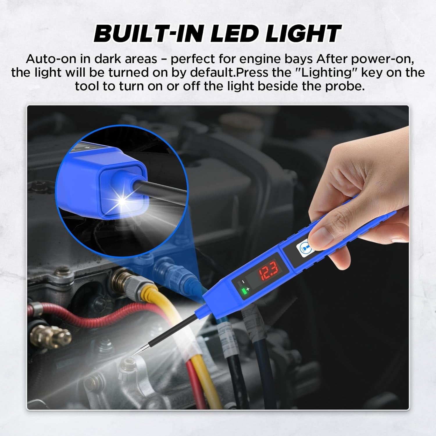 BELEY Comprobador De Circuitos Eléctricos De Automoción Comprobador De Voltaje Para Coche DC 9V-30V Con Pantalla Digital Comprobador De Voltaje Automático Con Luz LED, Protección Contra Sobrecarga