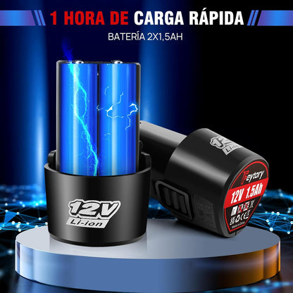 Llave De Trinquete Inalámbrica, Llave De Trinquete Eléctrica 3/8" 300RPM Con 7 Vasos,2 X 1.5Ah Baterías, 40N.M Juego De Llaves De Carraca a Batería Con Interruptor De Avance/Retroceso,Luz LED