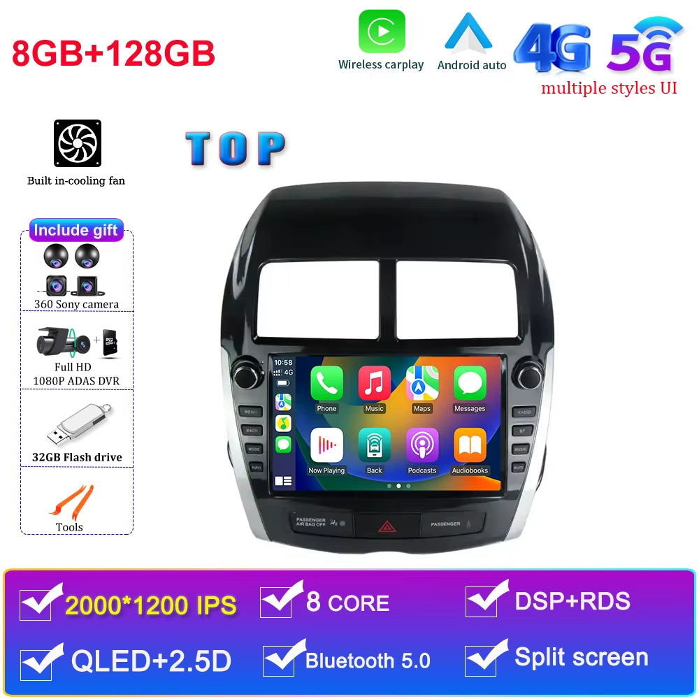 Android 15 for Mitsubishi ASX 2010 - 2016 Car Radio Multimedia Video Player Navigation GPS DSP QLED Carplay Android Auto