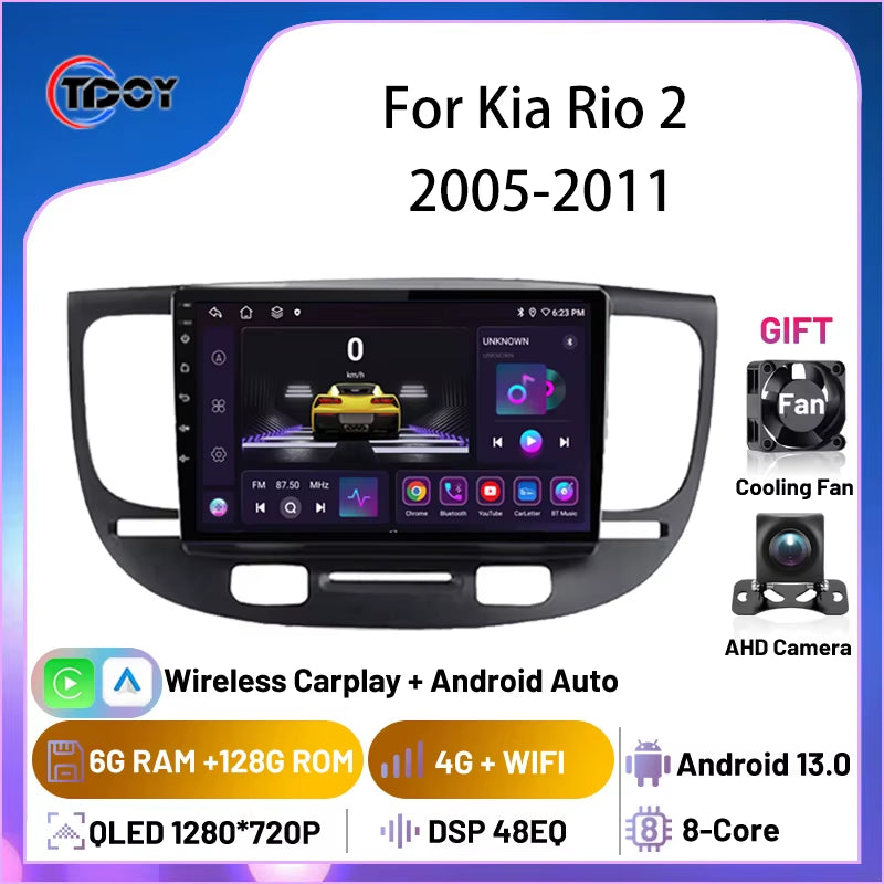 2Din Android Car Radio for Kia Rio 2 2005-2011 Autoradio Multimedia Automotive Carplay Android Auto Wireless Amplifier Car Video