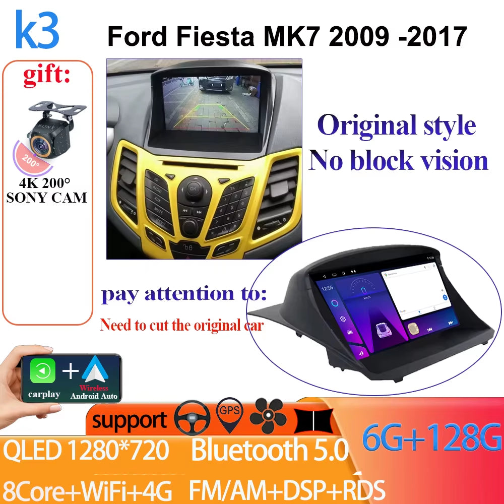 Android 14 Car Radio Carplay for Ford Fiesta Mk 6 2008-2019 Android Multimedia Video Player Touch Screen Auto Stereo Navigation