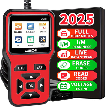 2025 Latest Obd2 Scanner Diagnostic Tool - Complete Engine Code Reader with Data Stream, I/M Readiness, Voltage Test, and Erase Function, Obd Powered, Compatible with All Vehicles since 1996