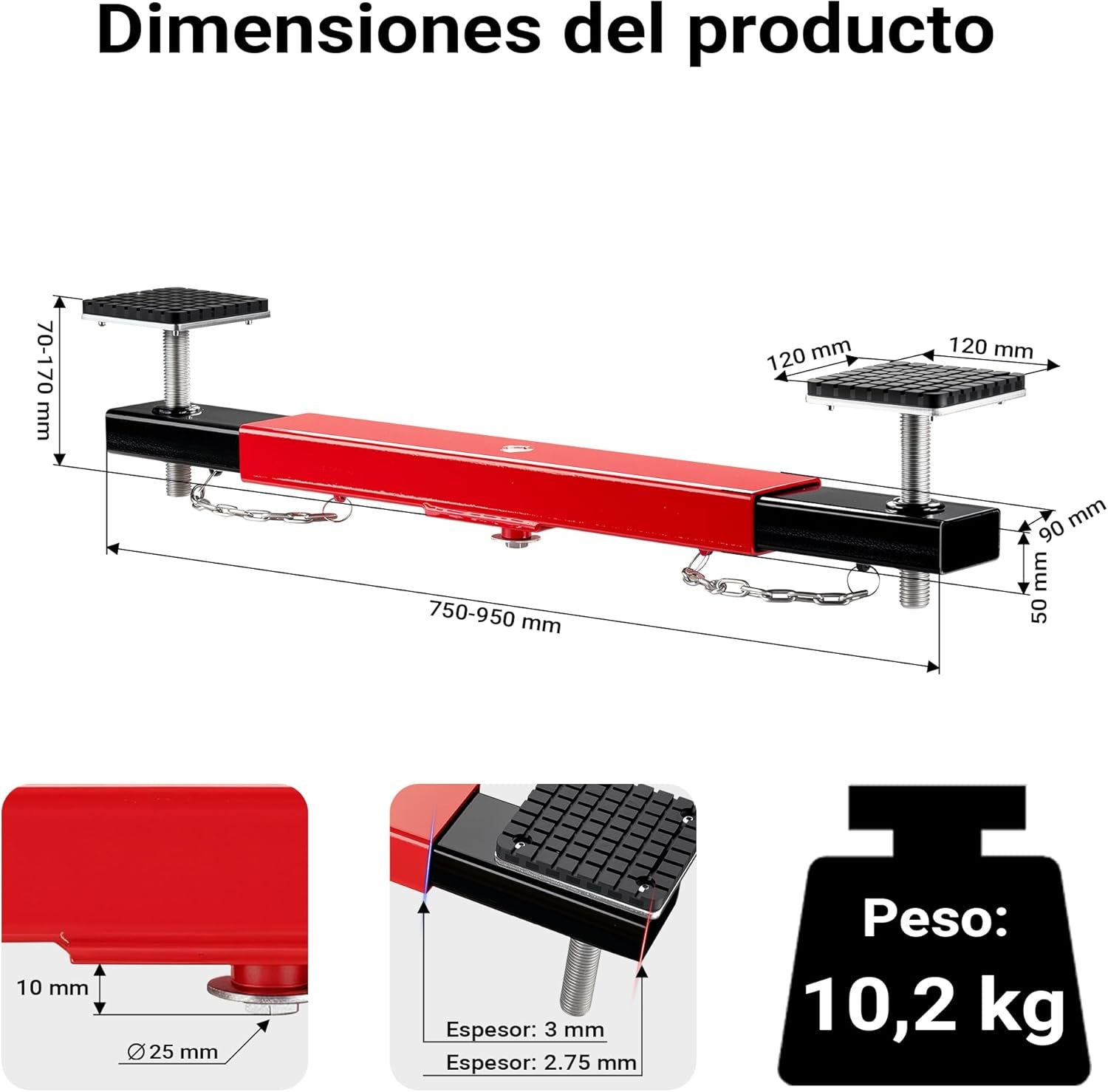 Xpotool Wiltec Adaptador De Viga Transversal 2000Kg Soporte Para Gato Elevador Elevación Seguridad
