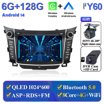 Android Car Stereo Unit Multimedia for Hyundai I30 Elantra GT 2012 - 2017 Radio Video Player GPS Wireless Carplay Android Auto