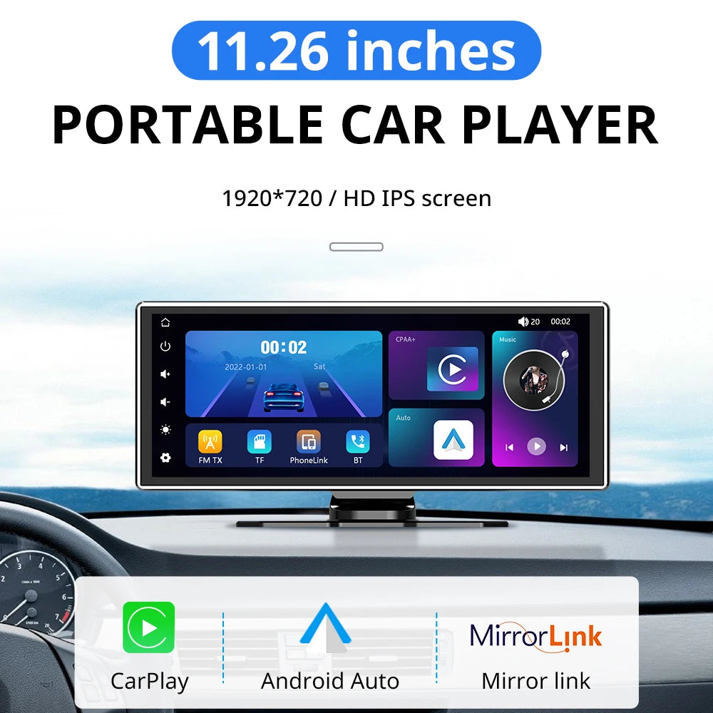 11.26 Inch IPS Carplay & Android Auto Car Radio Multimedia WIFI Video Player Compatible with Apple and Android Devices