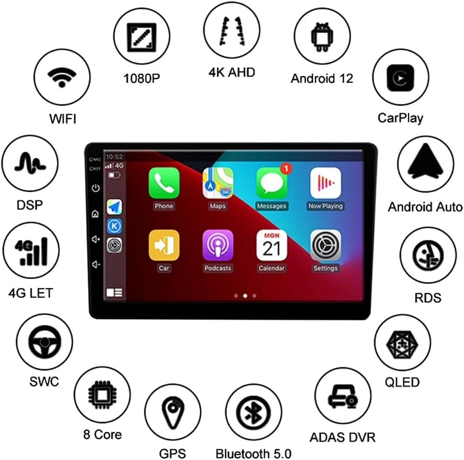 HYMLMY Android 12 - Radio Con GPS Para Coche, Estéreo Para Coche, Para Ma-Zda Cx9 CX-9 Tb 2006-2016, Pantalla Táctil De 9 Pulgadas, Con Carplay Inalámbrico, Android Auto, Controles Del Volante, Compa