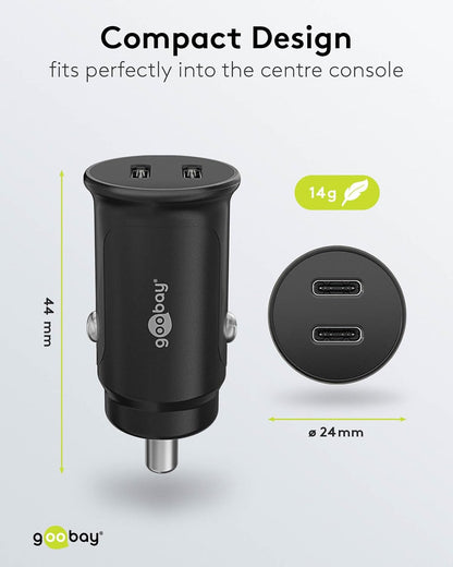 59705 Cargador De 2 Puertos Para Coche/Automóvil Con USB-C PD (Power Delivery), Mini Cargador De Mechero De Doble USB, Coche Y Camión (12V / 24V), 30W