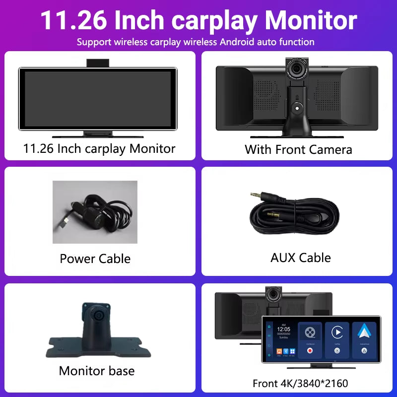 11.26 Inch IPS Carplay & Android Auto Car Radio Multimedia WIFI Video Player Compatible with Apple and Android Devices
