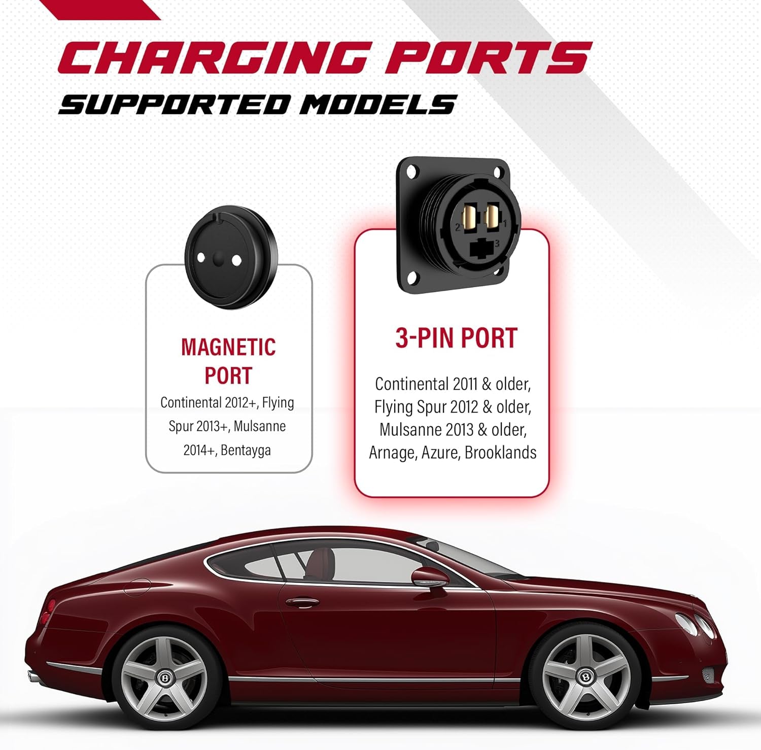 JMR Cargador De Bateria Para Bentley Continental GT Flying Spur Mulsanne Arnage Azure Brooklands Mantenedor De Carga Acondicionador (Puerto De 3-Pines, Sin Modo Litio)