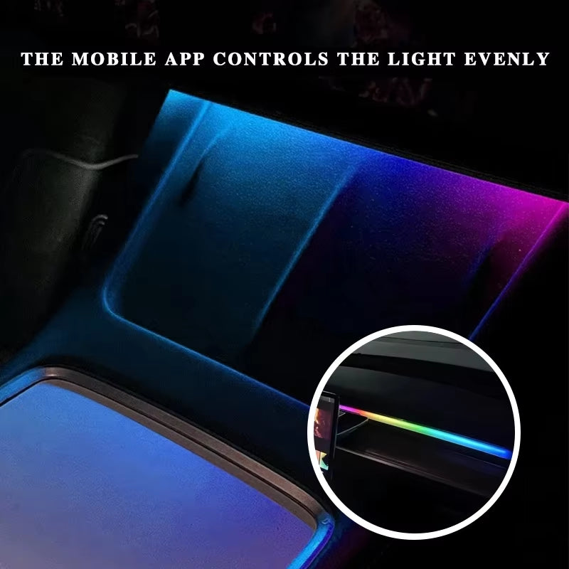 For Tesla Model Y 3 64Color RGB Ambient Light Kit Dashboard Car Center Console Center Stack APP Control LED Strips Neon Lighting
