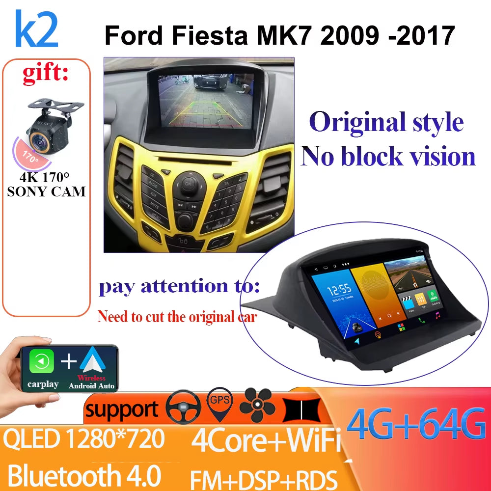 Android 14 Car Radio Carplay for Ford Fiesta Mk 6 2008-2019 Android Multimedia Video Player Touch Screen Auto Stereo Navigation