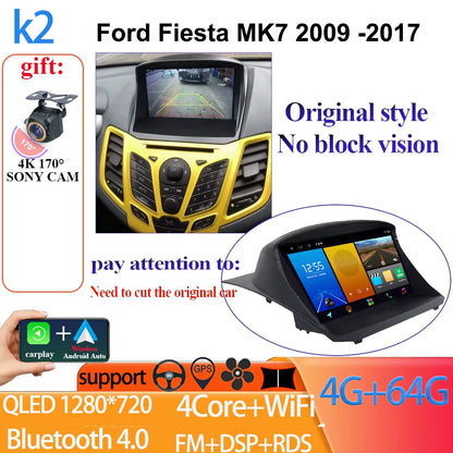 Android 14 Car Radio Carplay for Ford Fiesta Mk 6 2008-2019 Android Multimedia Video Player Touch Screen Auto Stereo Navigation