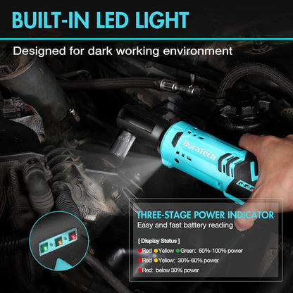 Llave De Carraca Eléctrica Inalámbrica, 12V Atornillador De Impacto, Llave De Trinquete Con Carga Rápida, 2 Packs De Batería De 2000Mah, Gatillo De Velocidad Variable, 65N.M