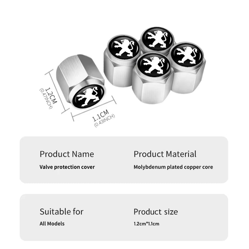 For Peugeot Anti-Theft Style Tire Valve Stem Caps Universal Stem Covers 407 508 2008 5008 107 106 205 4008 301 607 108 807