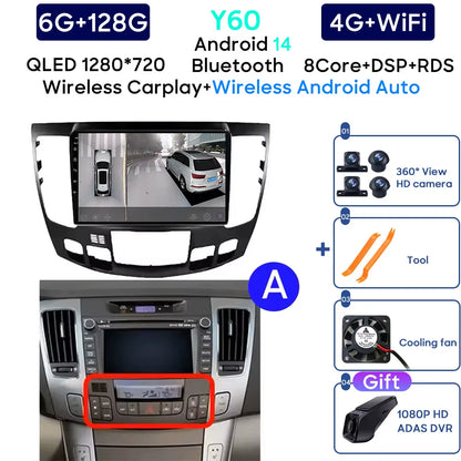 Android 13 Car Radio for Hyundai Sonata NF 2008 - 2010 Navigation GPS Screen Android Auto 5G Stereo Wifi Video Carplay