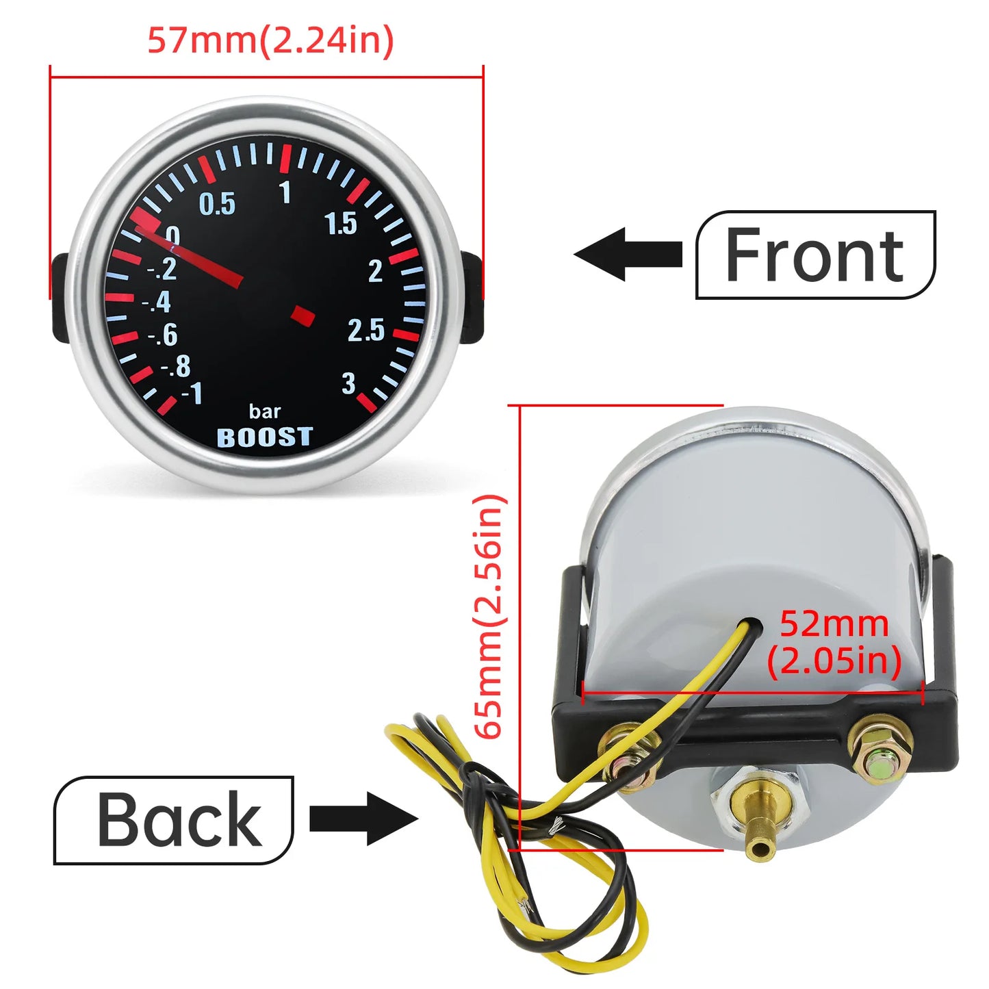 3.0 BAR Smoke Lens Turbo Pressure Gauge with Mechanical White LED Backllight Auto Turbo Boost Gauges Boost Meter 52Mm Universal