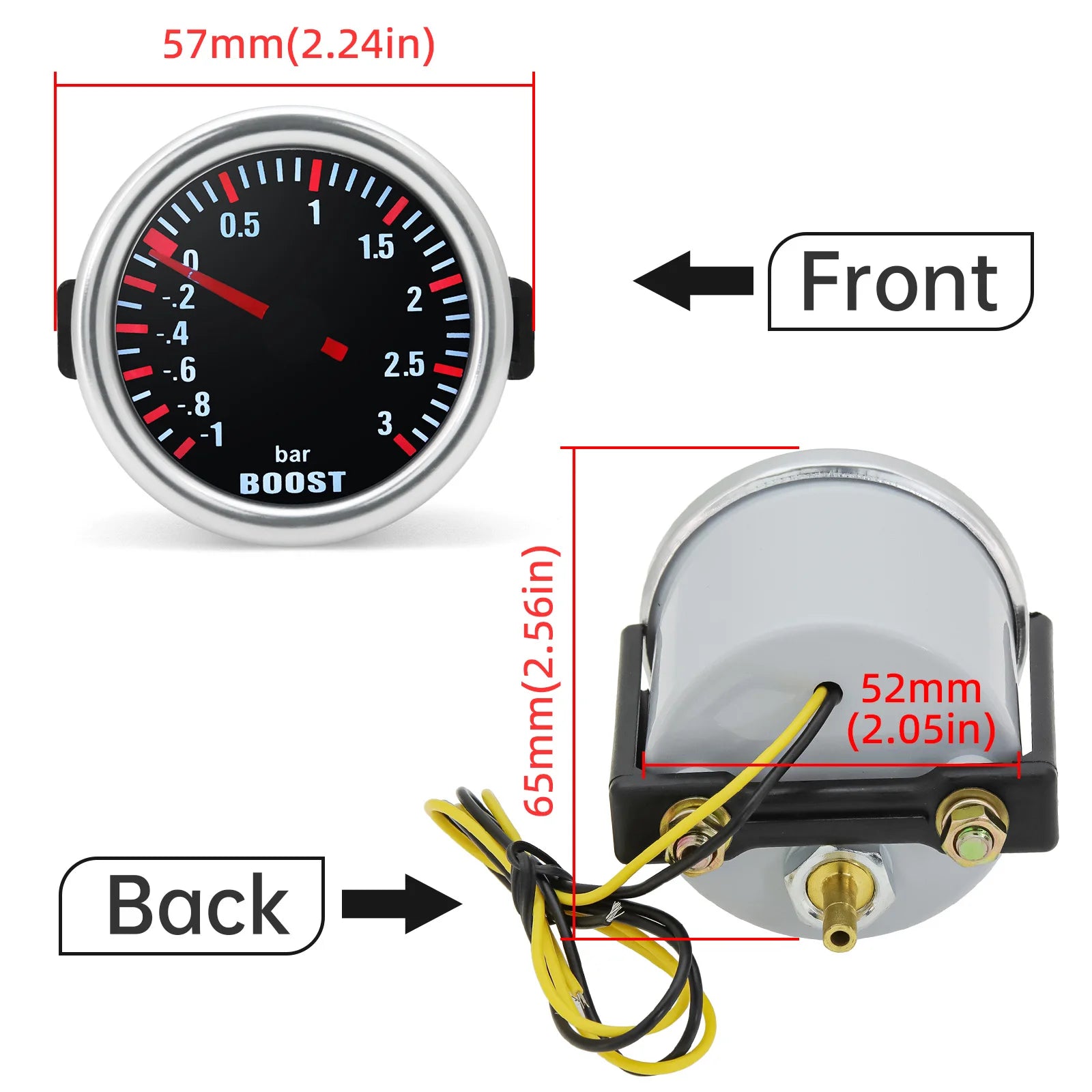 3.0 BAR Smoke Lens Turbo Pressure Gauge with Mechanical White LED Backllight Auto Turbo Boost Gauges Boost Meter 52Mm Universal