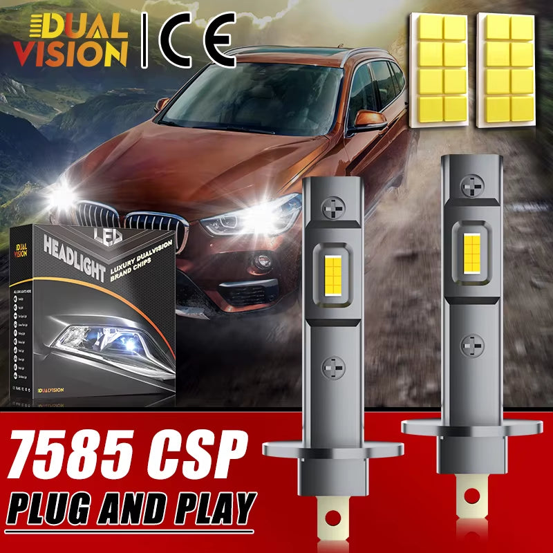 Dualvision 2X 120000LM Canbus H1 LED Headlight Bulbs H1 LED Car Head Fog Light Fanless Plug&Play New H1 Mini Upgrade Nonpolarity