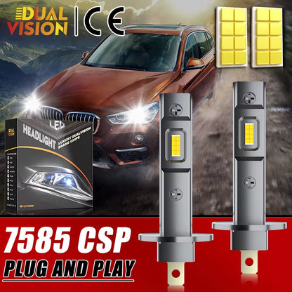 Dualvision 2X 120000LM Canbus H1 LED Headlight Bulbs H1 LED Car Head Fog Light Fanless Plug&Play New H1 Mini Upgrade Nonpolarity
