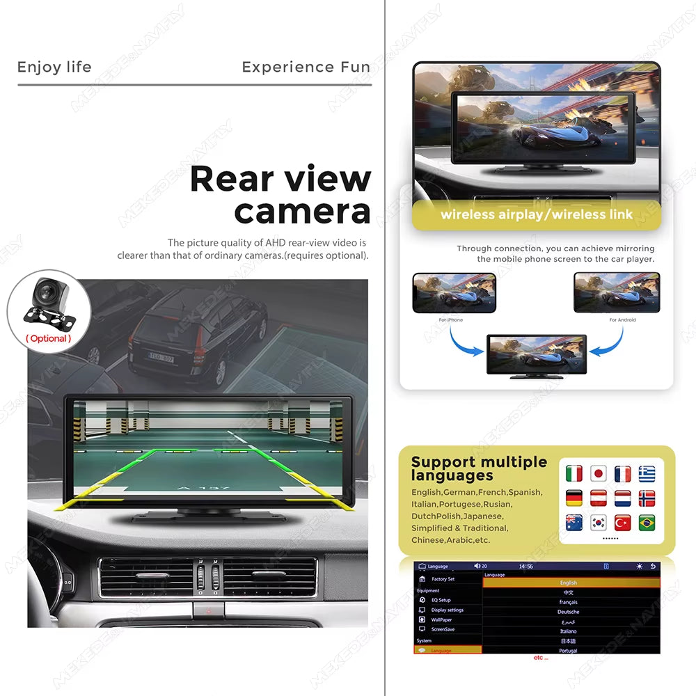 10.26"/6.86" Universal Car Radio Screen Wireless Carplay Android Auto Multimedia Video Player Monitor Dashboard Rearview Cam DSP