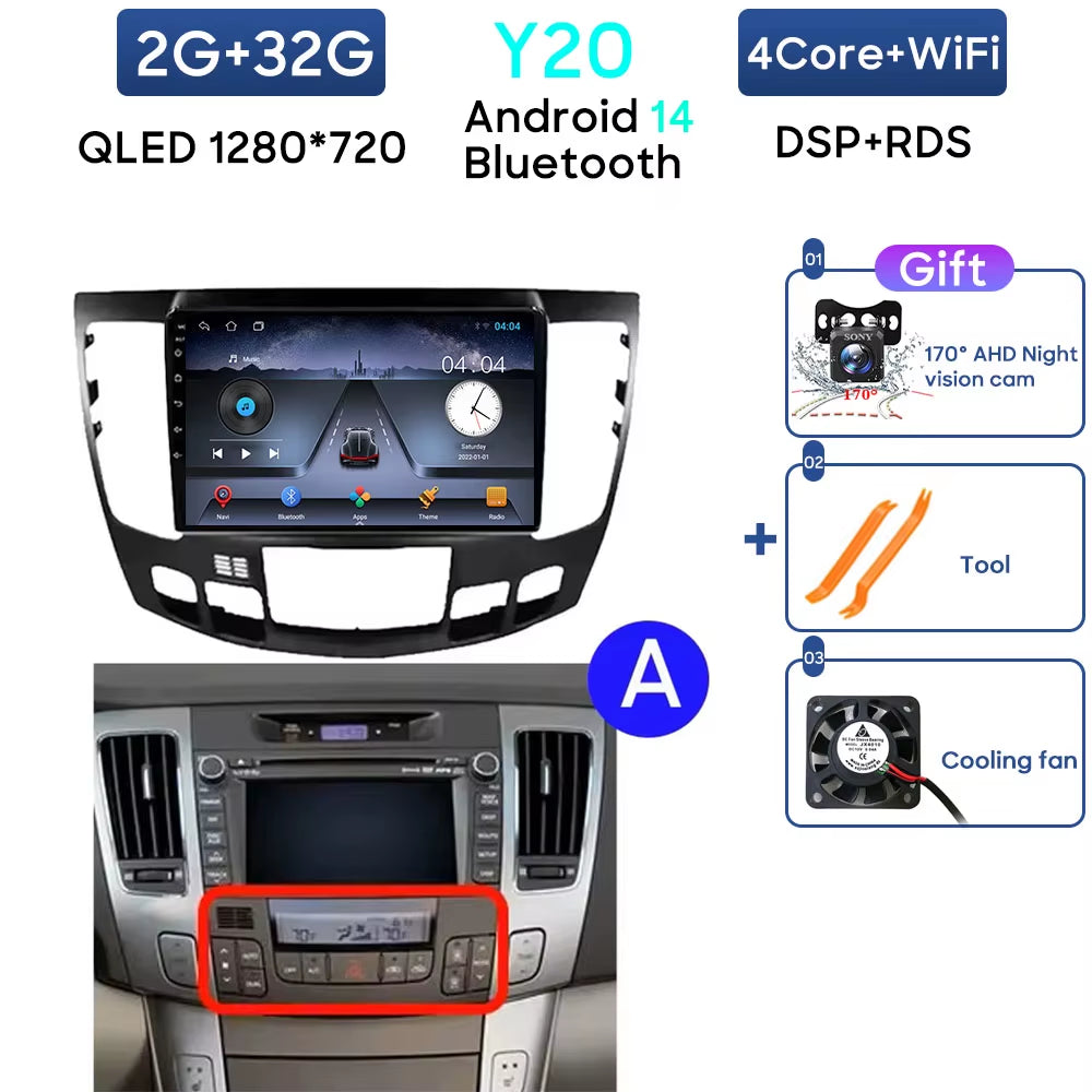 Android 13 Car Radio for Hyundai Sonata NF 2008 - 2010 Navigation GPS Screen Android Auto 5G Stereo Wifi Video Carplay