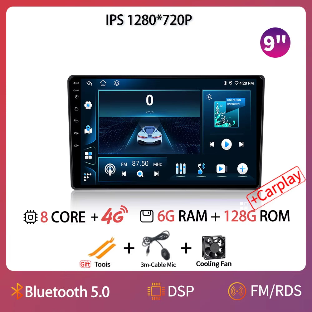 Android Car Radio Multimedia Video Player Navigation Head Unit Screen Android 14 Wireless Carplay Stereo 7" 9" 10" Inch