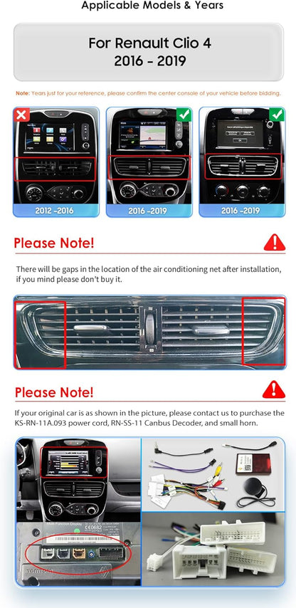 Radio De Coche Android 13 Para Renault Clio 4 ZOE 2016-2019 4G+32G GPS Navi Radio Con Carplay Inalámbrico Android Auto Bluetooth Dab Wifi 4G Mirror Link Entrada De Cámara Trasera/Frontal/Fm/Am