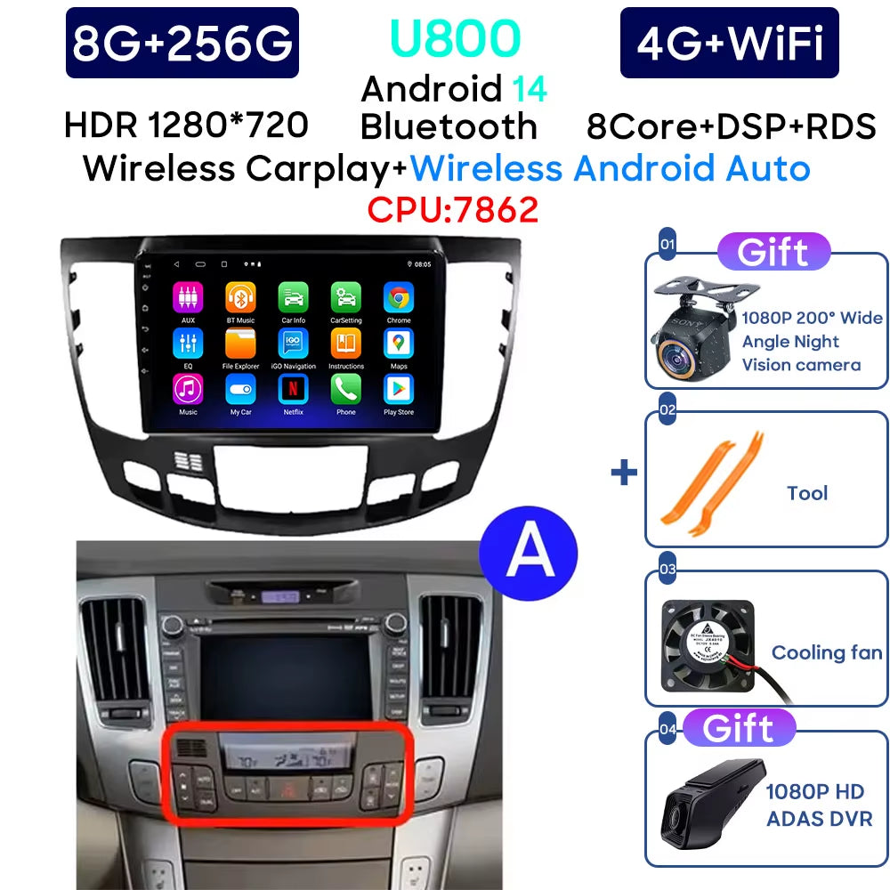 Android 13 Car Radio for Hyundai Sonata NF 2008 - 2010 Navigation GPS Screen Android Auto 5G Stereo Wifi Video Carplay