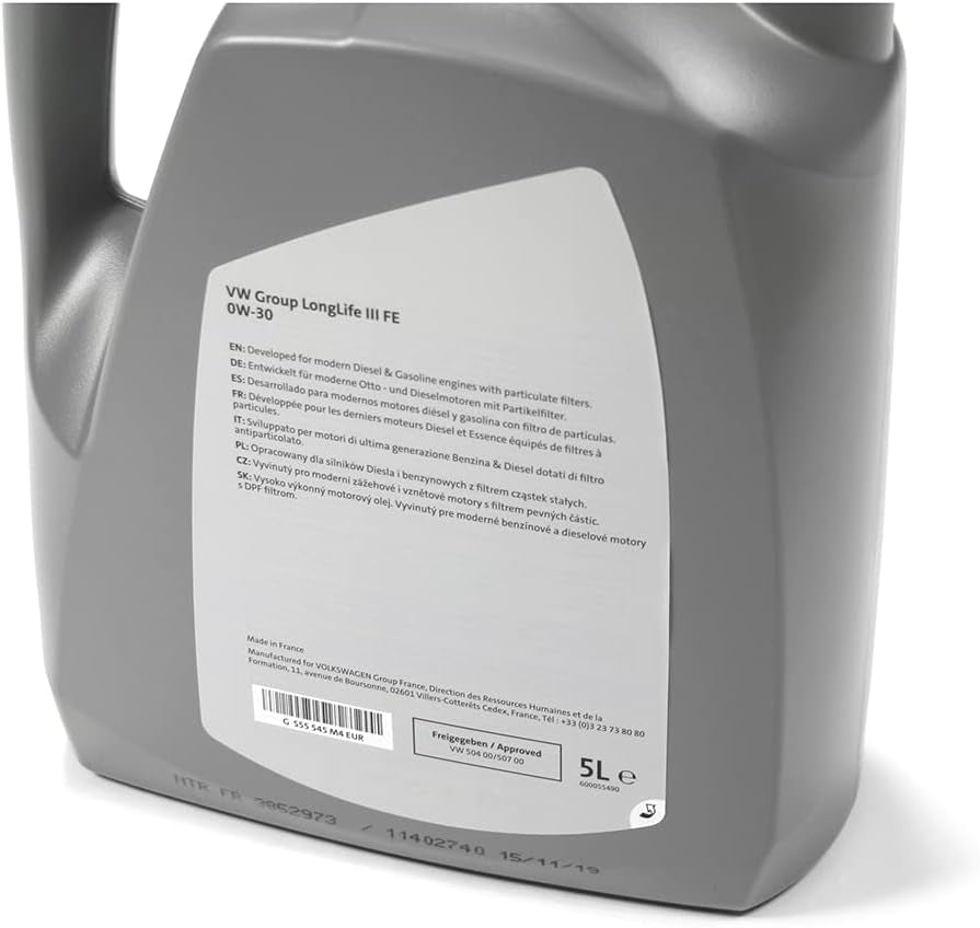 Aceite Motor Longlife III FE SAE 0W-30 Aprobación VW 50400 50700, 5 Litros GS55545M4EUR