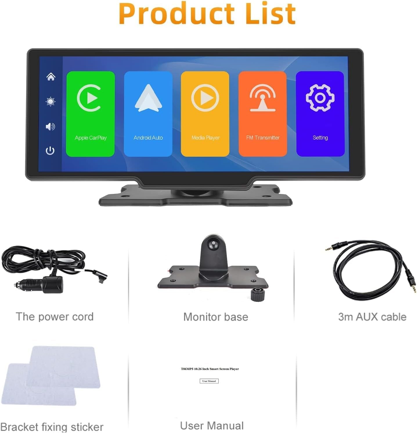 Podofo La Última Radio De Coche Portátil Inalámbrica Apple Carplay Y Android Auto,Pantalla Táctil IPS 1080P De 9,3 Pulgadas,Radio Estéreo Para Coche,Bluetooth, Aux,Control De Voz,Transmisor FM,TF