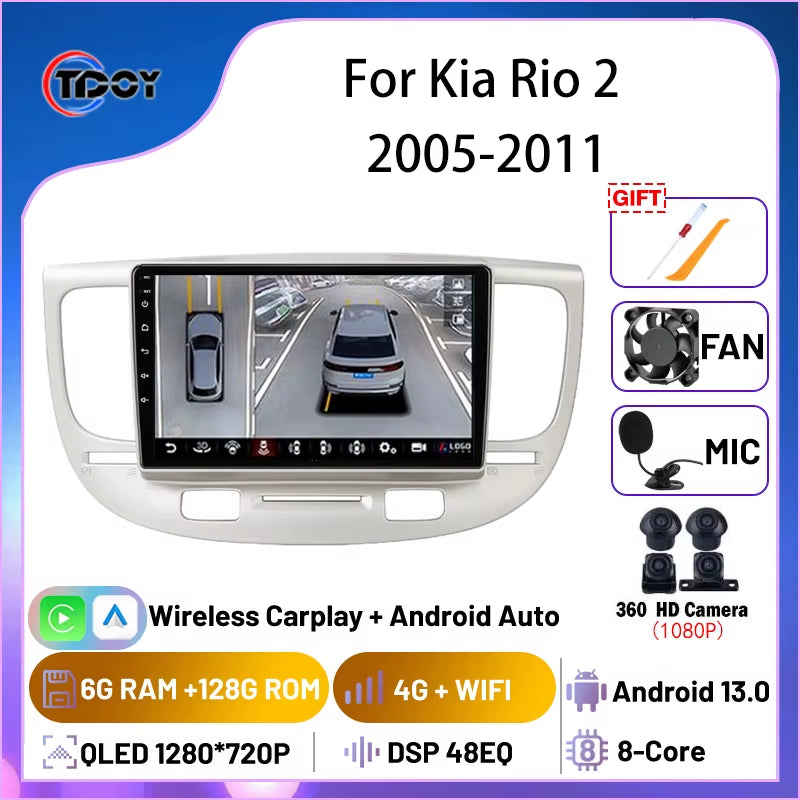 2Din Android Car Radio for Kia Rio 2 2005-2011 Autoradio Multimedia Automotive Carplay Android Auto Wireless Amplifier Car Video