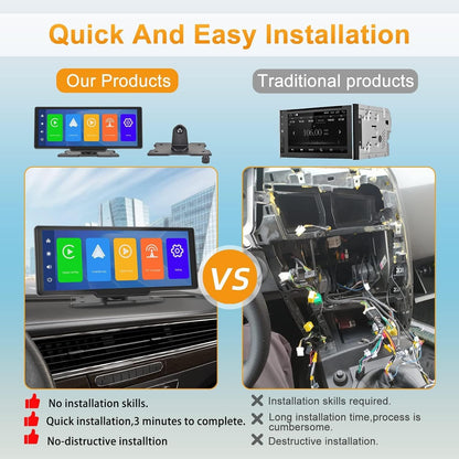 Podofo La Última Radio De Coche Portátil Inalámbrica Apple Carplay Y Android Auto,Pantalla Táctil IPS 1080P De 9,3 Pulgadas,Radio Estéreo Para Coche,Bluetooth, Aux,Control De Voz,Transmisor FM,TF