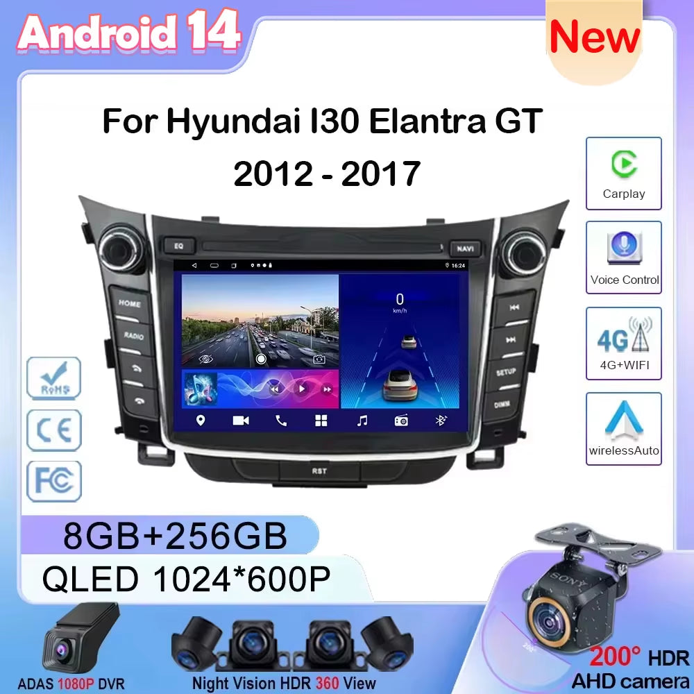 Android Car Stereo Unit Multimedia for Hyundai I30 Elantra GT 2012 - 2017 Radio Video Player GPS Wireless Carplay Android Auto