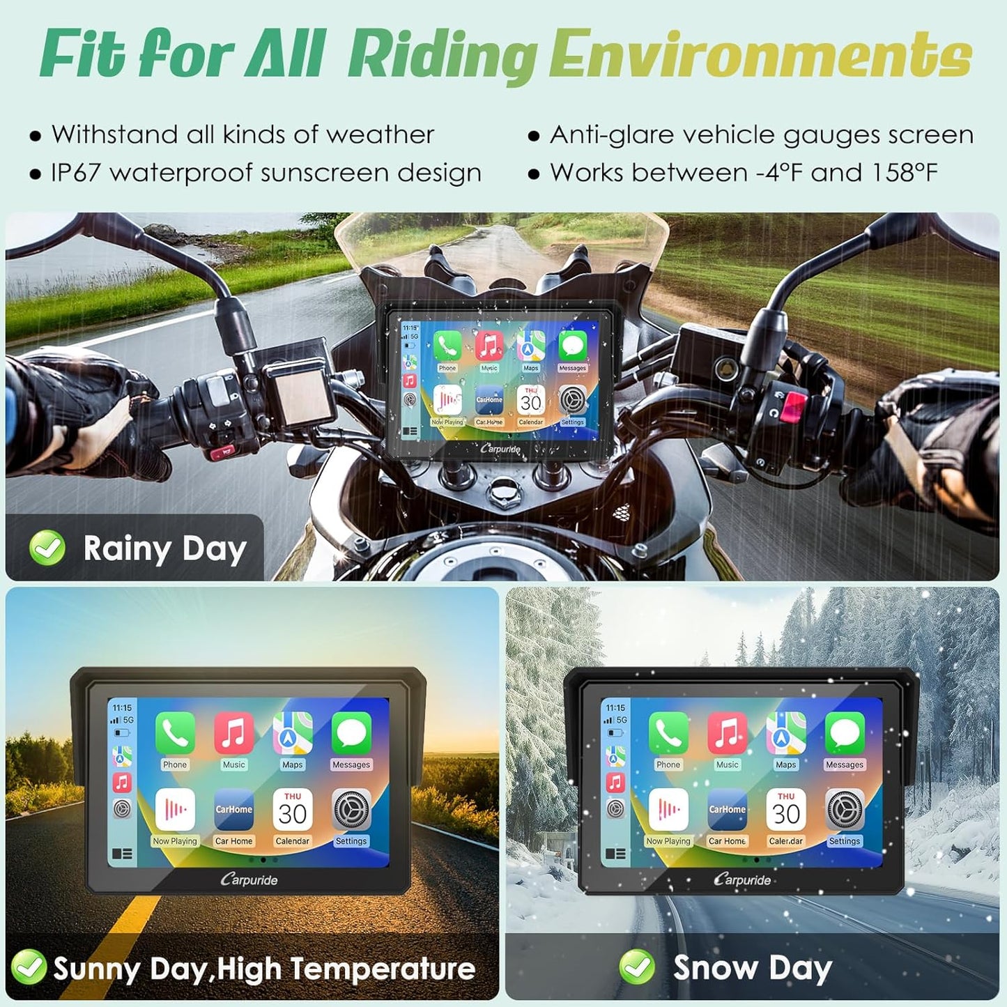 Carpuride W502 Estéreo Portátil Inalámbrico Para Motocicleta Con Doble Bluetooth, Resistente Al Agua IP67, Pantalla Táctil IPS De 5 Pulgadas, TF 64GB, Navegación Gps/Siri/Asistente De Google