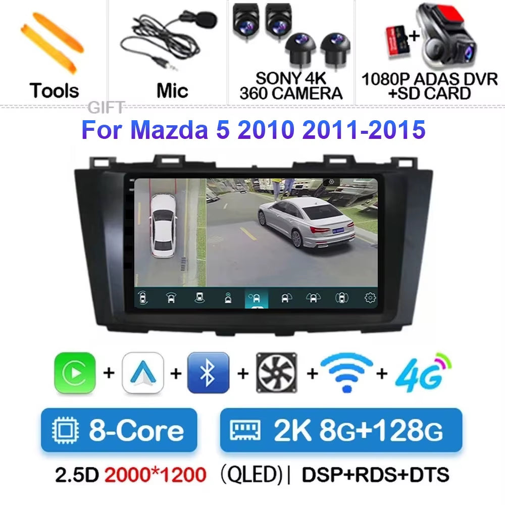 Android 15 for Mazda 5 CW 2010 - 2015 Car Radio Multimedia Video Player Navigation for Android Auto Carplay Wifi GPS Stereo