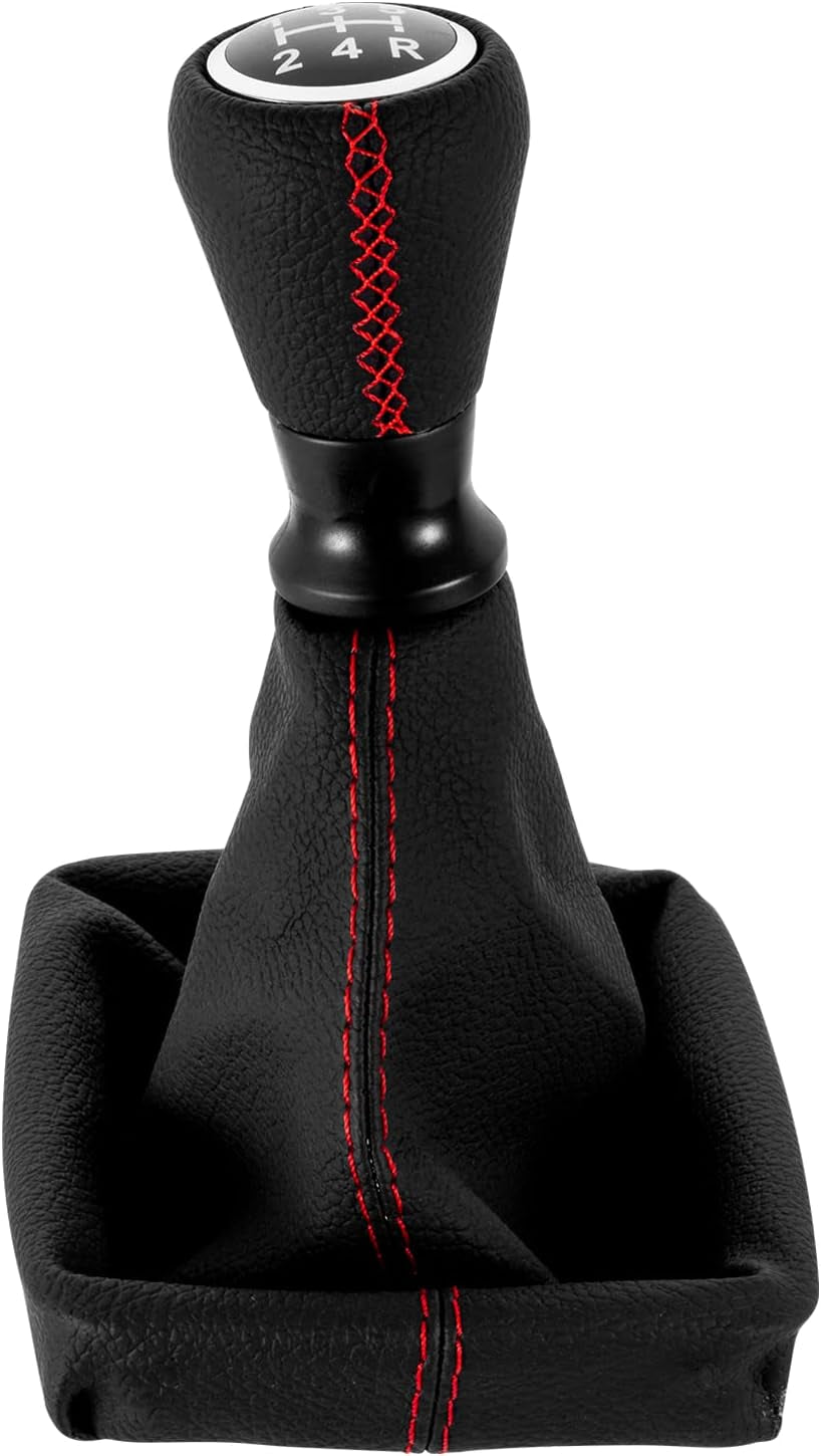 5 Velocidades Pomo Palanca De Cambios Cuero Con Funda Compatible De Peugeot 206 406 (Rojo)