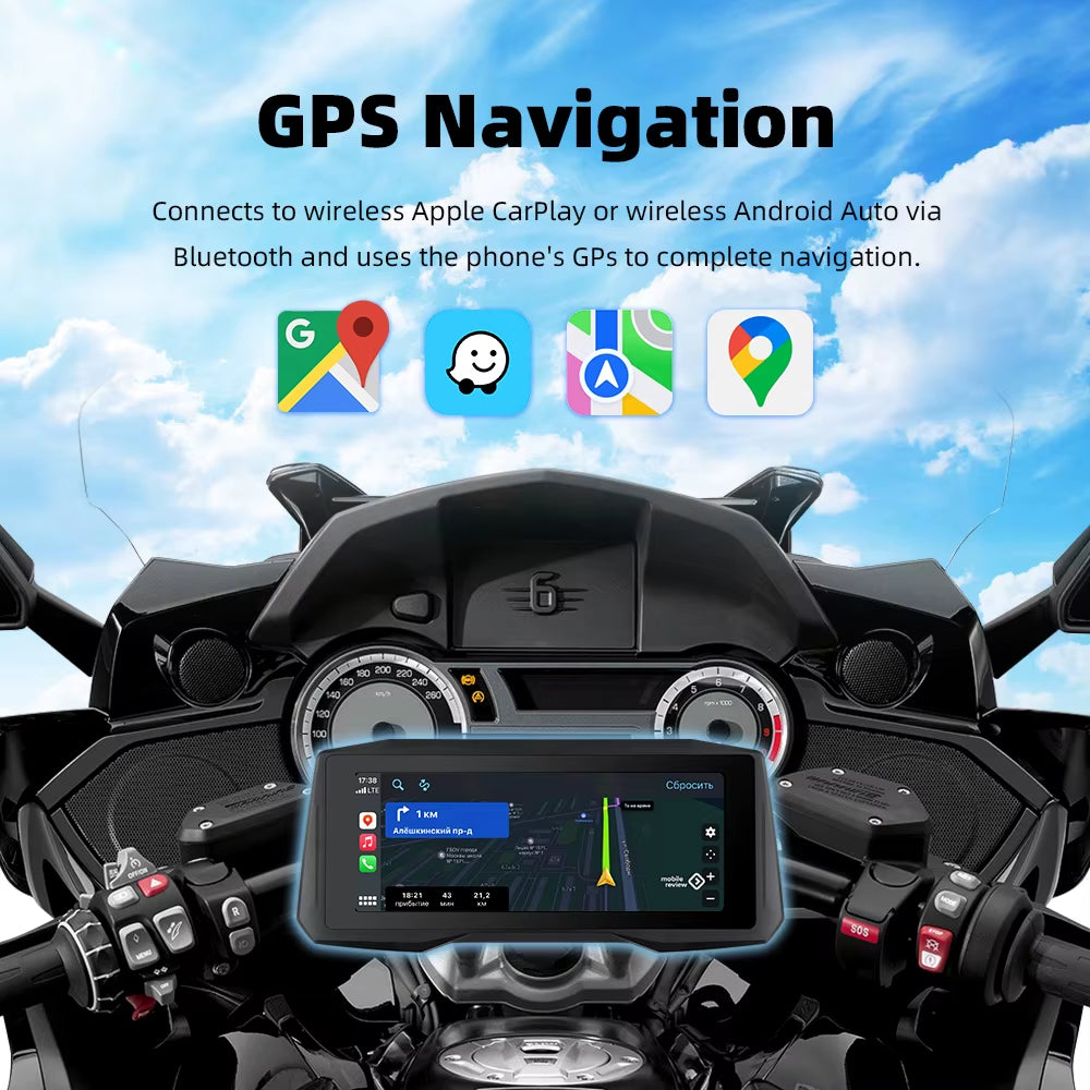 7 Inch Wireless Carplay Moto Android Auto Portable Digital Motorcycle Dashboard GPS Navigation Display Screen Monitor TPMS