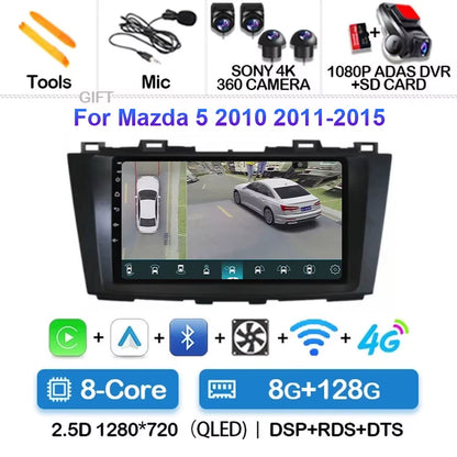 Android 15 for Mazda 5 CW 2010 - 2015 Car Radio Multimedia Video Player Navigation for Android Auto Carplay Wifi GPS Stereo