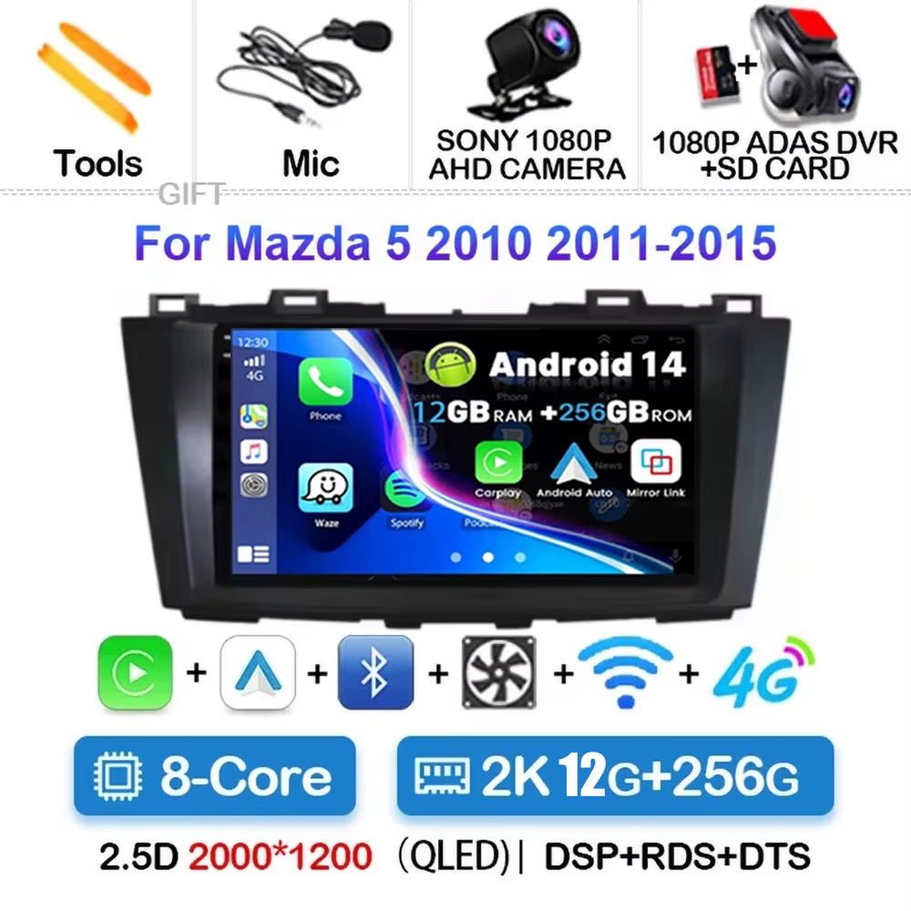 Android 15 for Mazda 5 CW 2010 - 2015 Car Radio Multimedia Video Player Navigation for Android Auto Carplay Wifi GPS Stereo