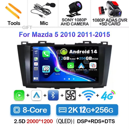 Android 15 for Mazda 5 CW 2010 - 2015 Car Radio Multimedia Video Player Navigation for Android Auto Carplay Wifi GPS Stereo