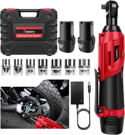 Llave De Trinquete Inalámbrica, Llave De Trinquete Eléctrica 3/8" 300RPM Con 7 Vasos,2 X 1.5Ah Baterías, 40N.M Juego De Llaves De Carraca a Batería Con Interruptor De Avance/Retroceso,Luz LED