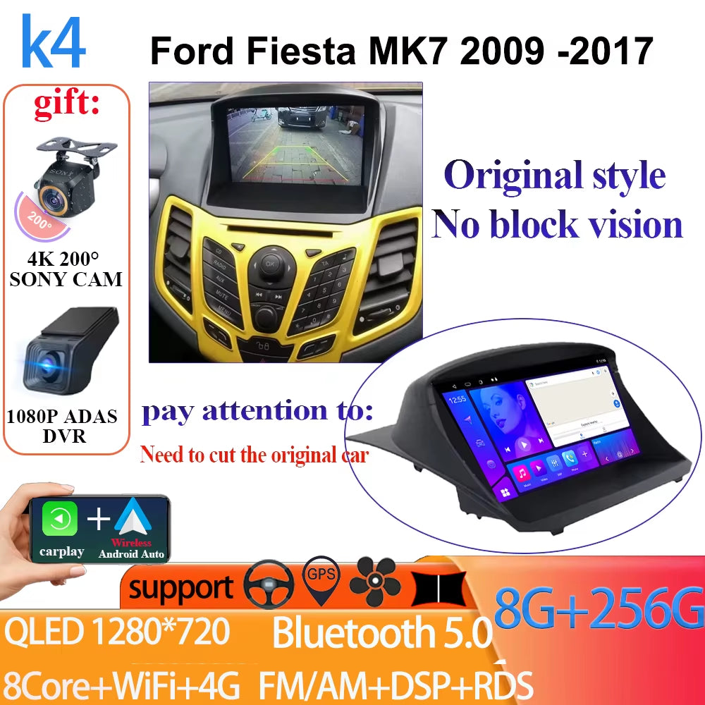Android 14 Car Radio Carplay for Ford Fiesta Mk 6 2008-2019 Android Multimedia Video Player Touch Screen Auto Stereo Navigation