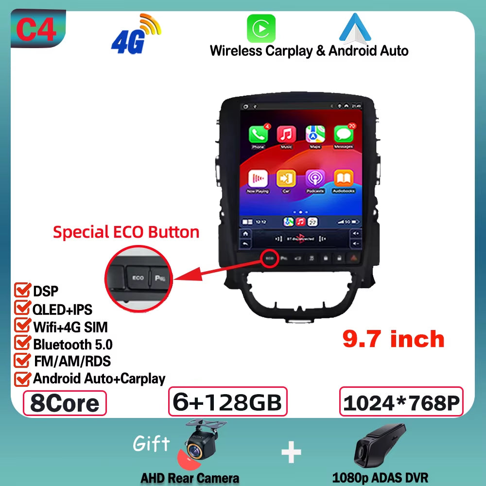 9.7 Inch Android 15 for Opel Astra J 2009-2015 Car Radio Multimedia Video Player GPS Tesla Model Wireless Android Auto WIFI 4G