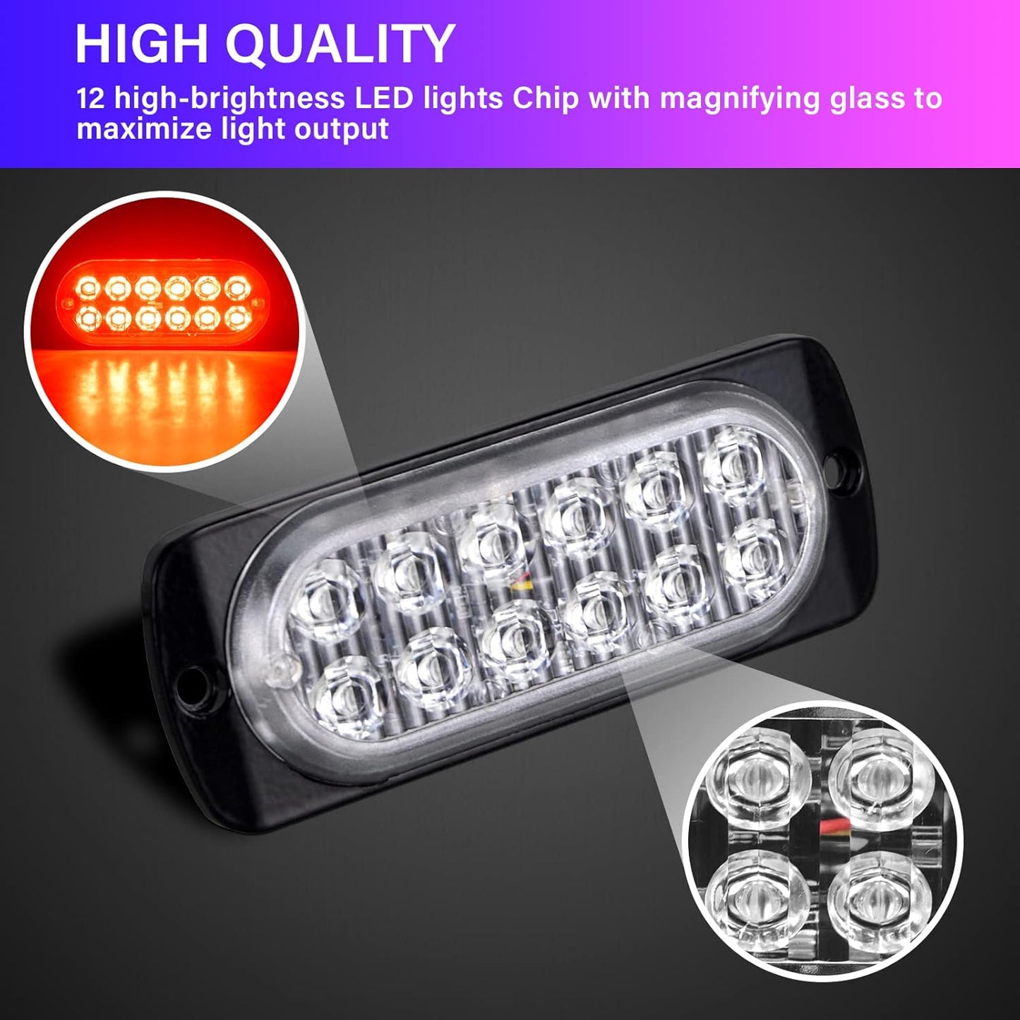 Willpower 2Pcs 12LED Luces De Advertencia De Emergencia Rojo Luz Estroboscópica Intermitente Peligro 12V 24V Barra De Luz Impermeable Pour Coche Vehículo Camión Caravana Motocicleta Universal