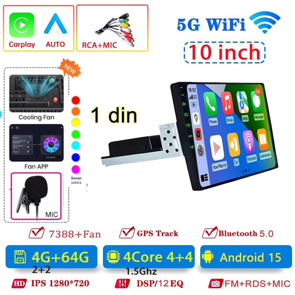 1 Din 4 Core 4G 64G 9 10 Inch Car Play Android Radio Multimedia Carplay Android Auto Stereo Receiver Player 1DIN GPS