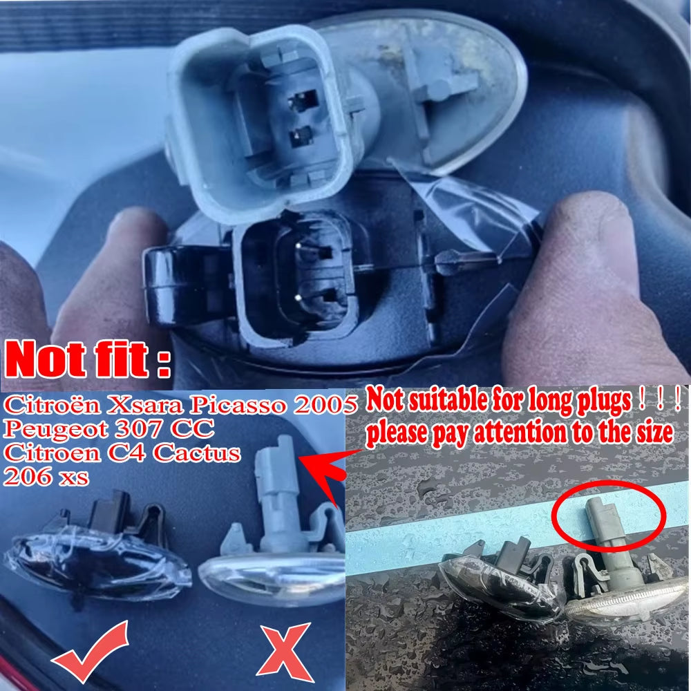 2X Led Dynamic Turn Signal Side Marker Light Lamp for Peugeot 1007 107 206 307 407 607 Partner Expert